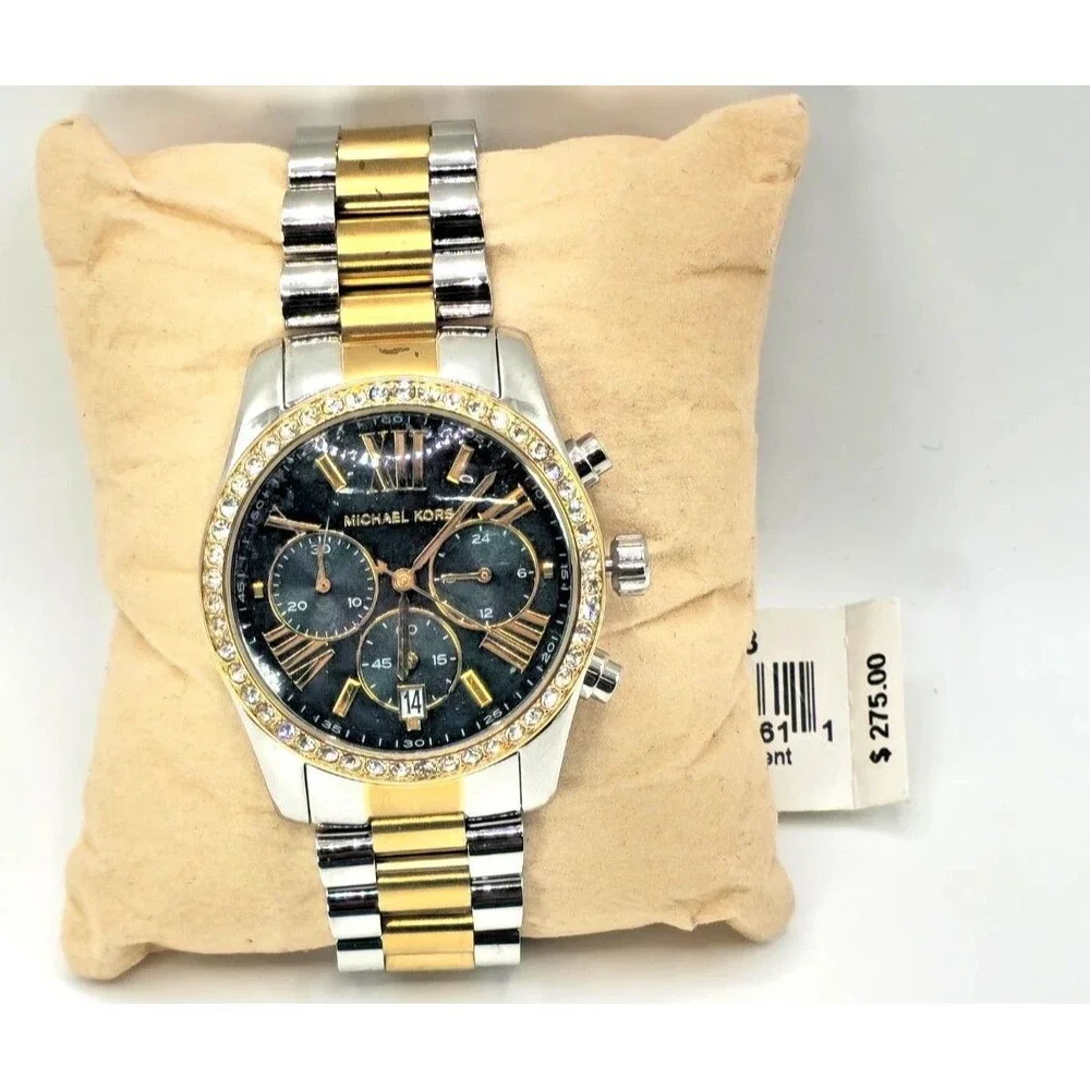 Michael Kors Lexington MK7303 Two Tone Green Dial Womens Chronograph Watch 38mm